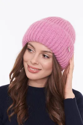 Женская шапка с отворотом из ангоры (розовый) купить