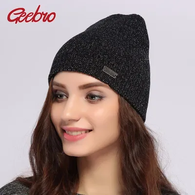 Брендовая зимняя женская шапка Geebro, повседневные черные вязаные  акриловые шапочки с напуском, облегающие шапки для женщин, женская  Балаклава, шапка - купить по выгодной цене | AliExpress