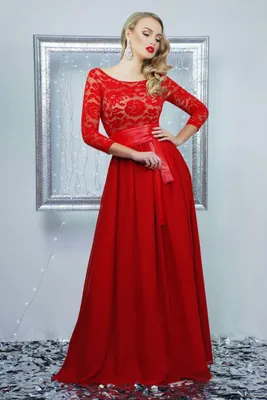 Купить Красное шикарное платье макси с поясом