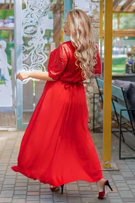 Купить Красное шикарное длинное платье батал