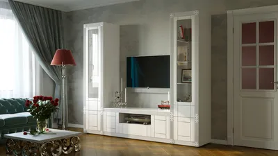 Мебель в гостиную комнату по индивидуальному проекту: шкафы с витринами,  тумба под ТВ
