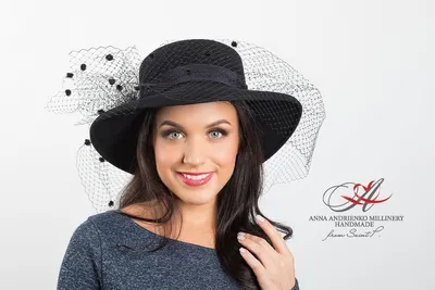 Черная фетровая женская шляпа с полями и вуалью \"Gala\"