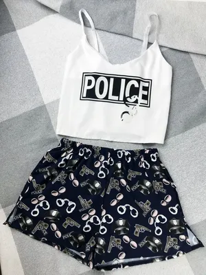 Женская пижама из хлопка топ/майка+шорты с принтом Полиция / домашний  костюм Family Store 12693068 купить в интернет-магазине Wildberries