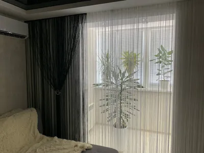 Нитяные шторы в интерьере гостиной - 66 фото