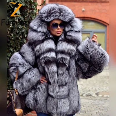 Шубы из натурального Меха чернобурки, Роскошные плотные теплые пальто из  цельного лисьего меха с большим капюшоном, Зимние Модные женские пальто  длиной 70 см - купить по выгодной цене | AliExpress