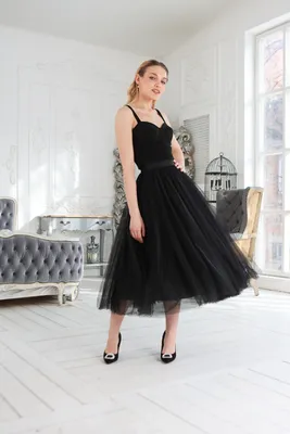 Купить Пышная юбка-солнце из фатина (60 цветов) Черная в Москве в ШоуРуме  платьев по выгодной цене