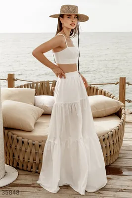 Многоярусная белая юбка-макси (арт. 35848) ♡ интернет-магазин Gepur
