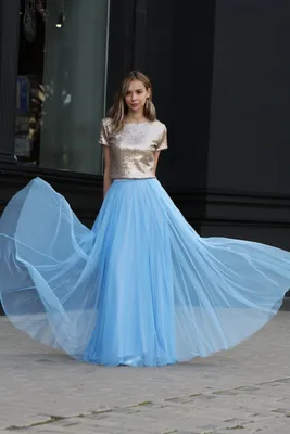 Купить Непышная юбка-солнце в пол голубая в Хабаровске в ШоуРуме платьев по  выгодной цене
