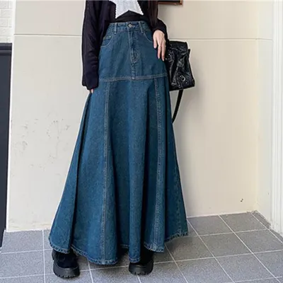 Джинсовые длинные юбки для женщин, юбка в пол с оборками, однотонная  Осенняя длинная юбка, Длинная женская юбка - купить по выгодной цене |  AliExpress