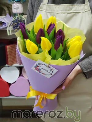 11 желто-фиолетовых тюльпанов • MoreRoz.By Лидер продаж!