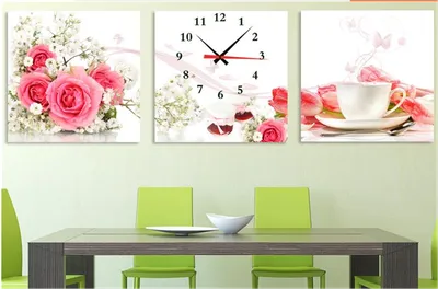Модульные картины с настоящими часами Цветы в наличии 30х30см — 557.kz