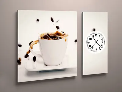 Картина с Часами на Кухню Чашка Кофе с Зёрнами на Белом Фоне Габарит 100*60  Из 2 Частей — Купить Недорого на Bigl.ua (639892456)