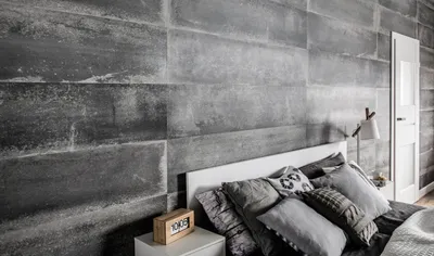 Арт-бетон в дизайн-проектах интерьеров спальни