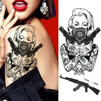 Креативные бандитские Временные татуировки, наклейки, реалистичные  поддельные водонепроницаемые татуировки для боди-арта, геометрические  черепа, АК-пистолет, тату для взрослых - купить по выгодной цене |  AliExpress
