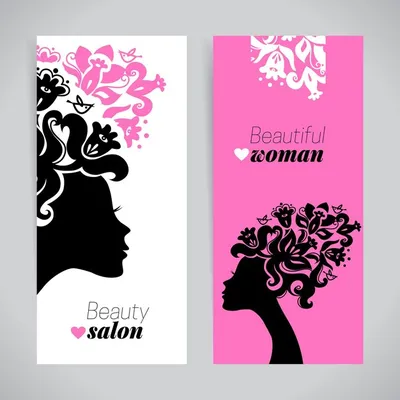Баннеры силуэтов красивых женщин с цветами. дизайн салона красоты.  векторная иллюстрация | Премиум векторы