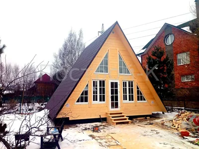 Дом-баня-шалаш. Проект: баня-гостевой дом треугольной формы.