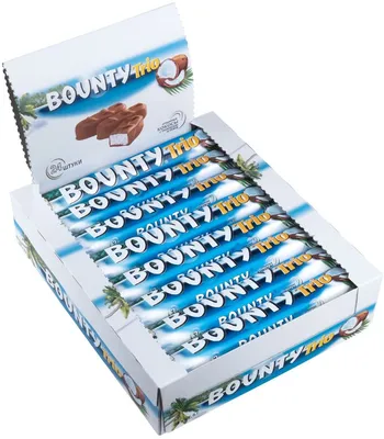 Шоколадный батончик Bounty Trio , 24 шт по 82,5 г — купить в  интернет-магазине OZON с быстрой доставкой