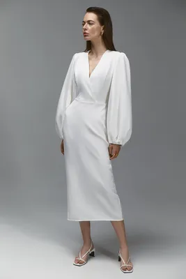 Белое Платье миди с объемными рукавами Moment (Арт 381/2) в оптовом  интернет-магазине женской одежды Lipinskaya Brand