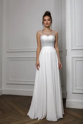 Белое прямое платье в пол 32405B ivory | Купить вечернее платье в салоне  Валенсия (Москва)