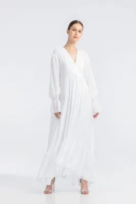 Белое платье с V-образным вырезом и декоративным запахом - купить Платья в  Киеве и Украине, цены на Платья в интернет-магазине женской одежды a LOT