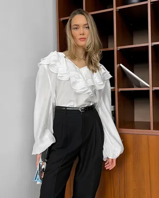 Весной 2023 V шеи белый длинными рукавами шифон Ruffle блуза женщин блузки  элегантный столешницы - Китай Столешницы и женские блузки цена