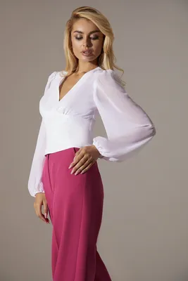 Купить Блузка с пышным рукавом шифон молочная: блузка, цвет белый, материал  шифон, стиль нарядный, купить в интернет-магазине VOVK за 890 грн.
