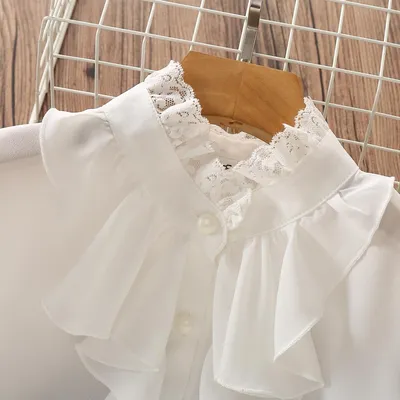 Купить Девочки Белая блузка с длинным рукавом Одежда для подростка Шифон  рубашка для девочки Белые блузки Детская одежда Весна Детская одежда | Joom