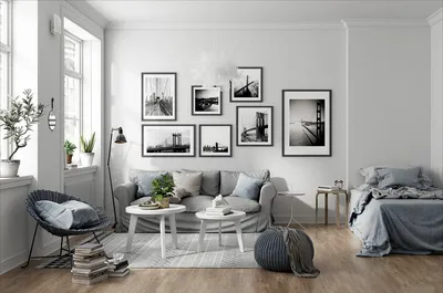 Черно-белый интерьер гостиной: фото ахроматического дизайн-проекта от  SKDESIGN