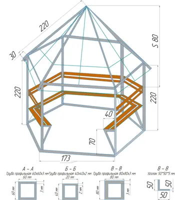Беседка шестиугольная металлическая - Чертежи, 3D Модели, Проекты,  Архитектурные формы