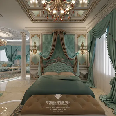 Бирюзовая спальня в элитном загородном доме | Студия «Мария Грин Дизайн» |  Дзен