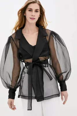 Купить Женская черная блуза из органзы с объёмными рукавами, цена 1650 ₴ —  Prom.ua (ID#1550453994)