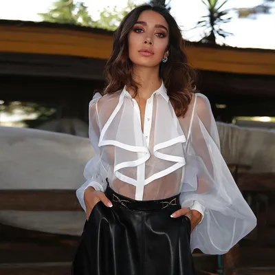 Женская сетчатая прозрачная блузка, шифоновый Прозрачный Топ с длинным  рукавом, блузка, модная прозрачная белая рубашка из органзы, женские блузы  - купить по выгодной цене | AliExpress