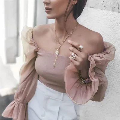 Женская трикотажная блузка из органзы, милая модная винтажная эластичная  блузка с прозрачным рукавом, шикарные топы, 2020 - купить по выгодной цене  | AliExpress