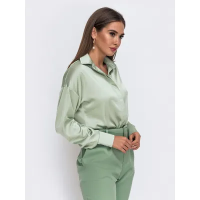 Мятная шелковая блузка Алана - 62624/1 - цена, фото, описания, отзывы  покупателей | Krasota-ua.com