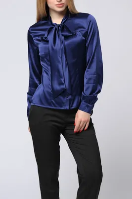 Темно-синяя блузка из натурального шелка купить с быстрой доставкой | KHAN  Cashmere 98898
