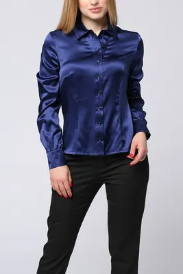 Темно-синяя блузка из натурального шелка купить с быстрой доставкой | KHAN  Cashmere 98914