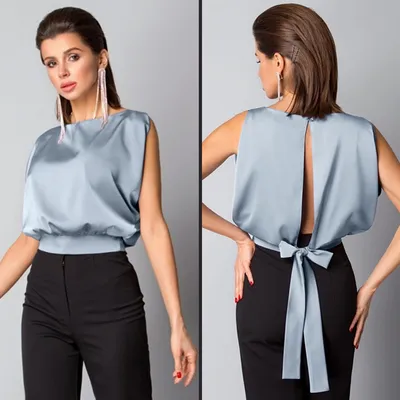 Женская атласная шелковая блузка, с круглым вырезом, без рукавов, с  открытой спиной и бантом | Женские блузки | AliExpress