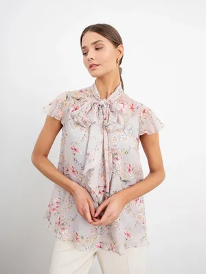 Блузка женская свободная из шифона с цветочным принтом арт.3630240cd0590  купить в Pompa