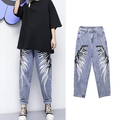 Джинсы женские джинсовые с принтом крыльев Ангела, уличные капри в стиле  оверсайз с эластичным поясом, джинсы-бойфренды, зима-осень - купить по  выгодной цене | AliExpress