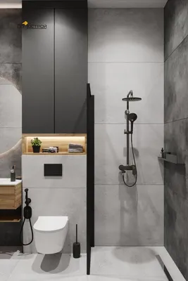 Дизайн ванной комнаты маленькой лофт с душевой | Декор столешницы в ванной,  Дизайн ванной, Ч ерно-белые ванные комнаты