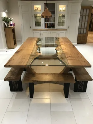 Дизайнерские обеденные столы из дерева - 77 фото