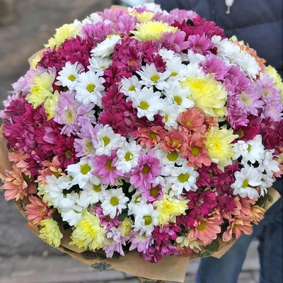 Большой букет из разноцветной хризантемы – купить в интернет-магазине,  цена, заказ online