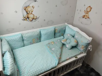 Купить Набор в детскую кроватку для новорожденных защита( бортик 12  подушек) + плед + подушка + простынь на резинке, цена 1850 грн — Prom.ua  (ID#1635663689)