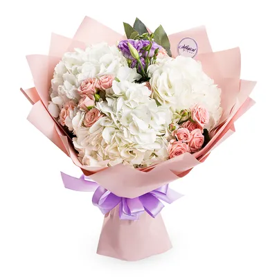 Букет из гортензий, роз и эустом - купить в Москве по цене 3290 р - Magic  Flower
