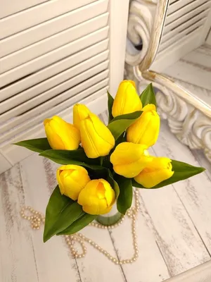 Искусственные цветы Тюльпаны, букет тюльпанов, декоративные цветы для дома,  Декор, подарок Миндаль 11666980 купить в интернет-магазине Wildberries