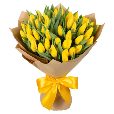 Букет желтых тюльпанов 51 шт. в бумаге крафт | Flowers Valley