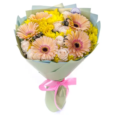 Букет из гербер, роз и хризантем - купить в Санкт-Петербурге по цене 3690 р  - Magic Flower