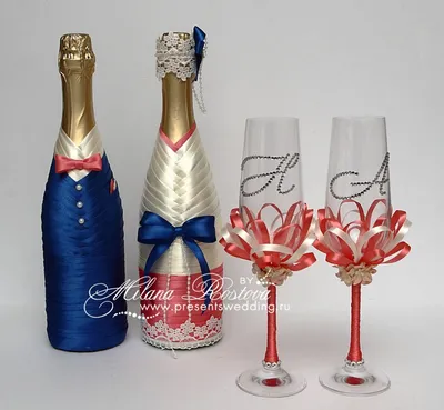 Оригинальные авторские Свадебные бутылки шампанского ручной работы от  \"Presents Wedding\" в Санкт-Петербурге