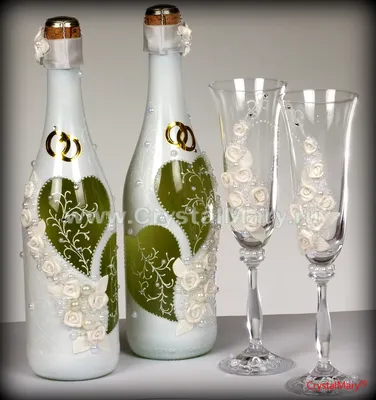 Декор бутылки шампанского на свадьбу. Модель 01590 - Интернет-магазин  подарков со стразами Swarovski CrystalMary