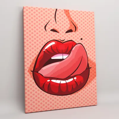 Картина на холсте (интерьерный постер) в стиле поп-арт \"Губы - французский  поцелуй\" с деревянным подрамником, размер 30х40 см - купить по низкой цене  в интернет-магазине OZON